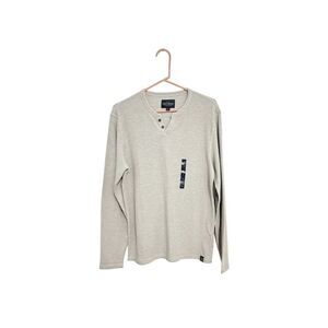 NWT Lucky Brand Mens Gray Waffle Knit Henley Long Sleeve Shirt Sz Small